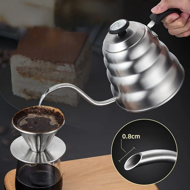 Stainless Steel Thermometer Coffee Kettle Swan Long Neck High Capacity Hand Brewed Coffee Pot Kitchen Accessory Home Coffeeware