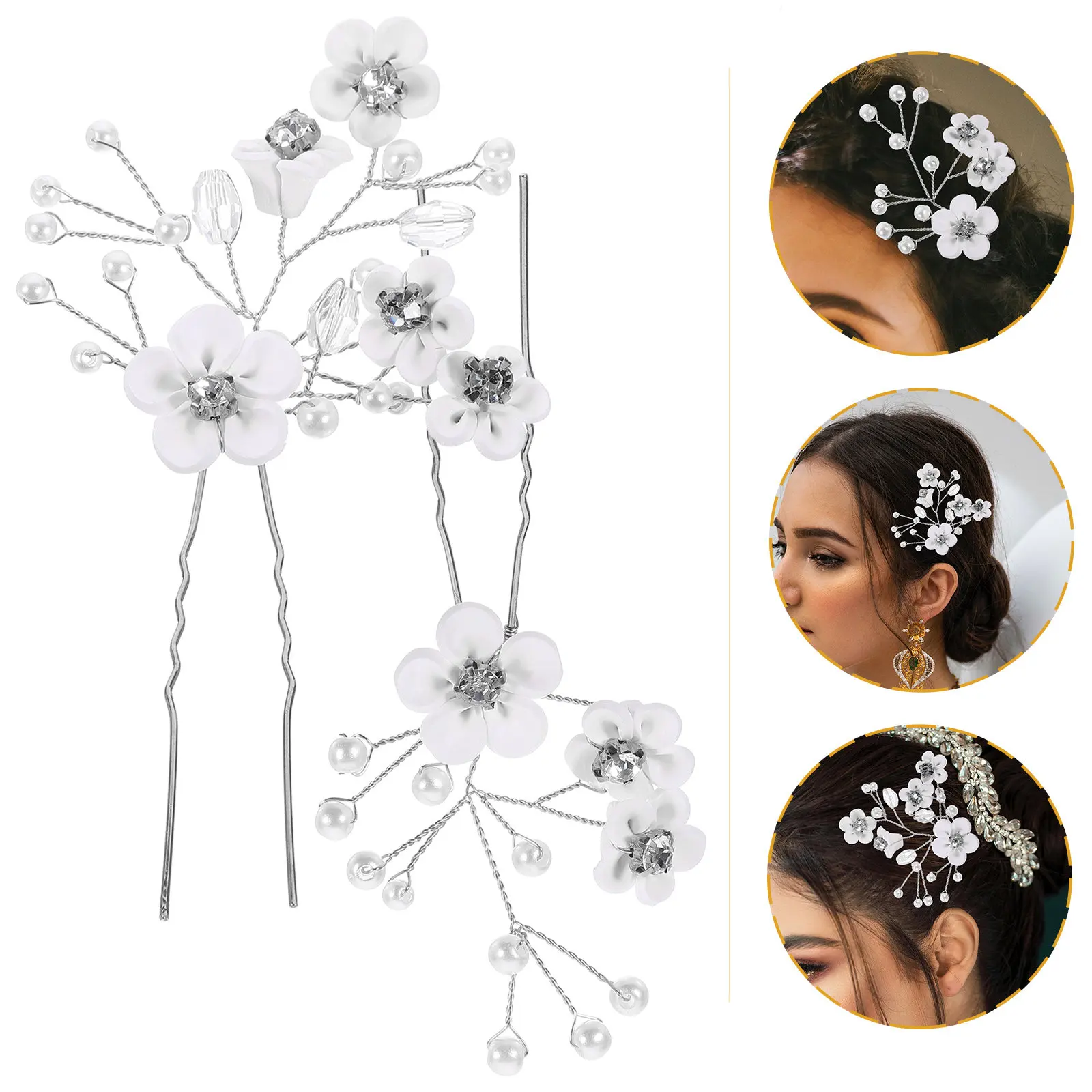 

2 шт. заколки для волос с жемчугом и стразами, свадебные аксессуары для невесты, на выпускной, на день рождения, из цинкового сплава, блестящие