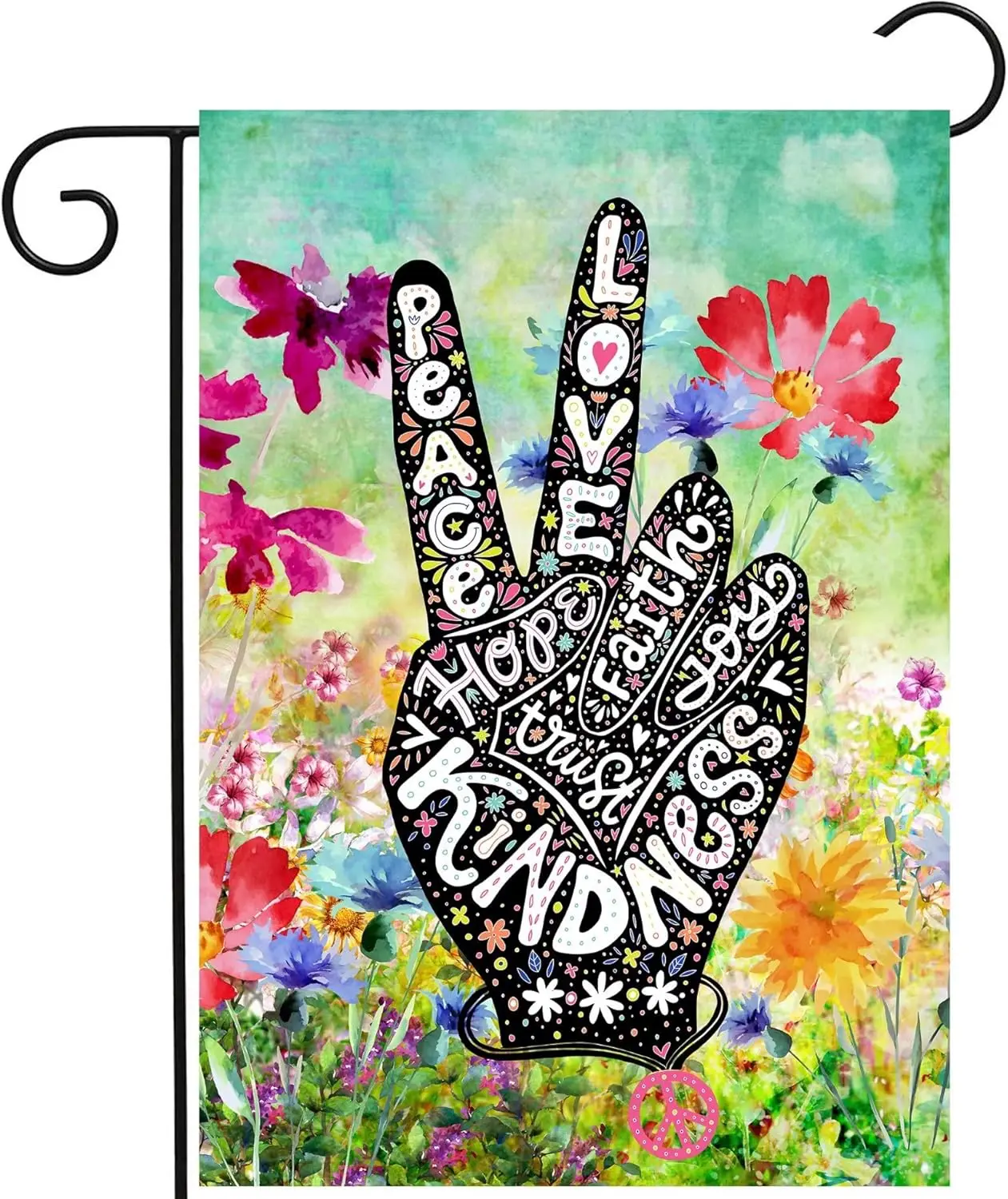 Peace Love Floral Flowers Spring Watercolor Art Garden Yard Flag 12 x 18 Inch, Double Sided Outdoor Decorative Welcome flags GGX