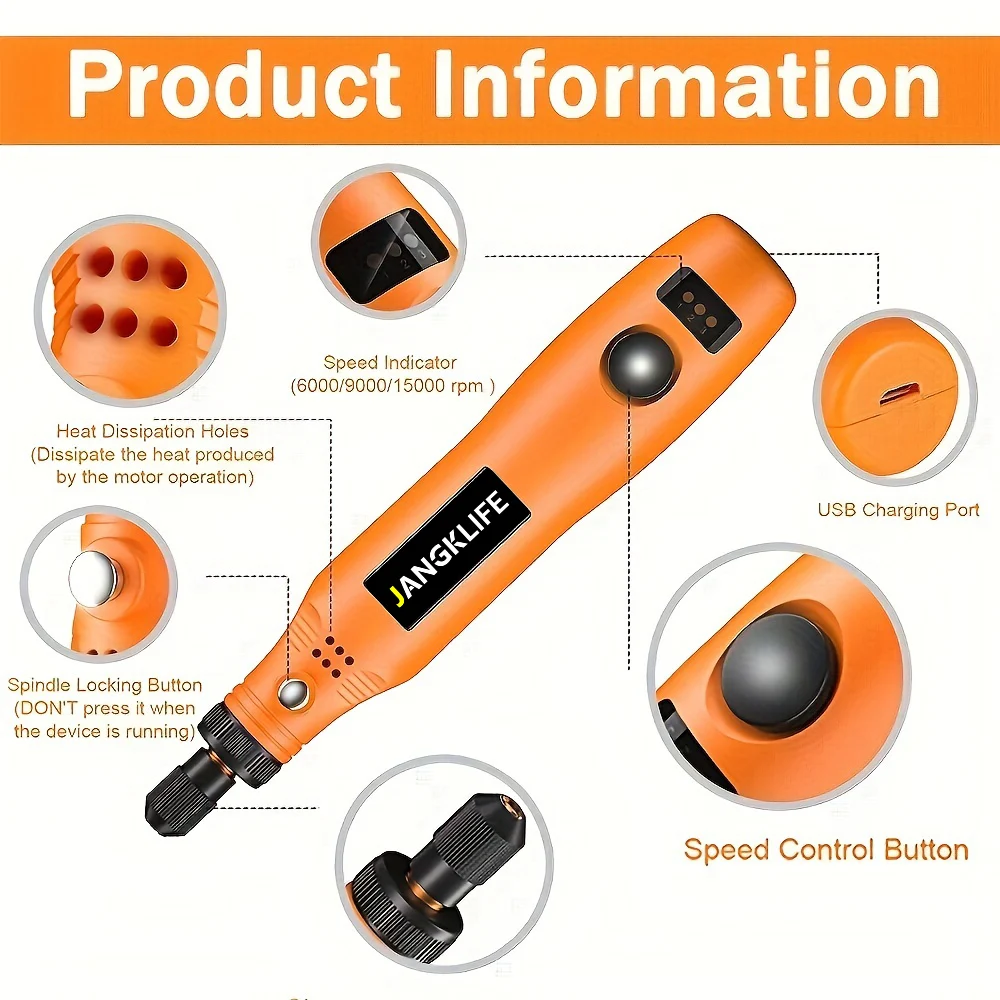 JANGKLIFE USB Cordless Rotary Tool Kit Woodworking Engraving Pen DIY For Jewelry Metal Glass Mini Wireless Drill