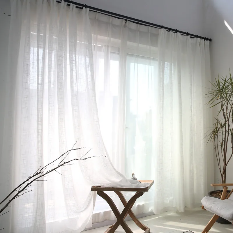 White  Curtains with Cotton and Linen Solid Tulle Modern Living Room Coffee Sheer Window Treatments Bedroom Curtains #30