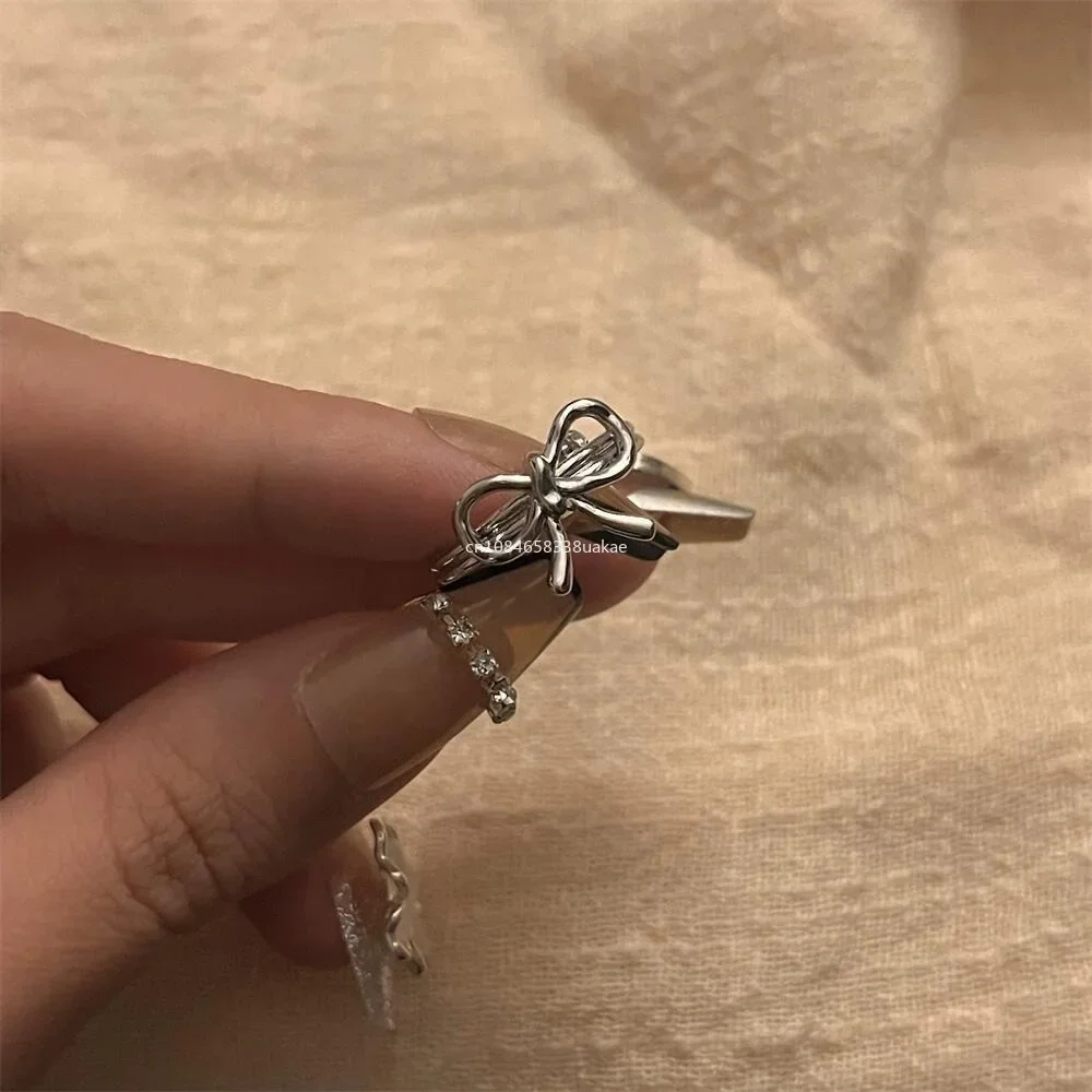 Fashion Trend Pink Crystal Bowknot Heart Rings Zircon Ring Y2K Shiny Zircon Rings for Women Girls Party Aesthetic Jewelry 2025