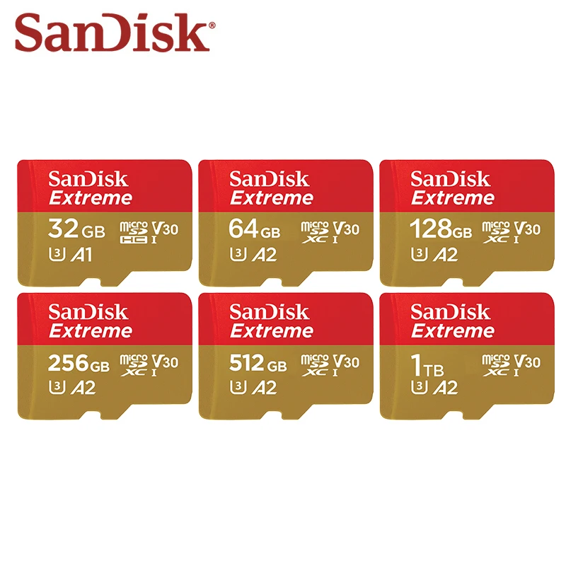 Original SanDisk Extreme 128GB Micro SD Card 256GB UHS-I Cards Memory Card 64GB 32GB A2 U3 Class 10 512gb 1tb Microsd TF Cards