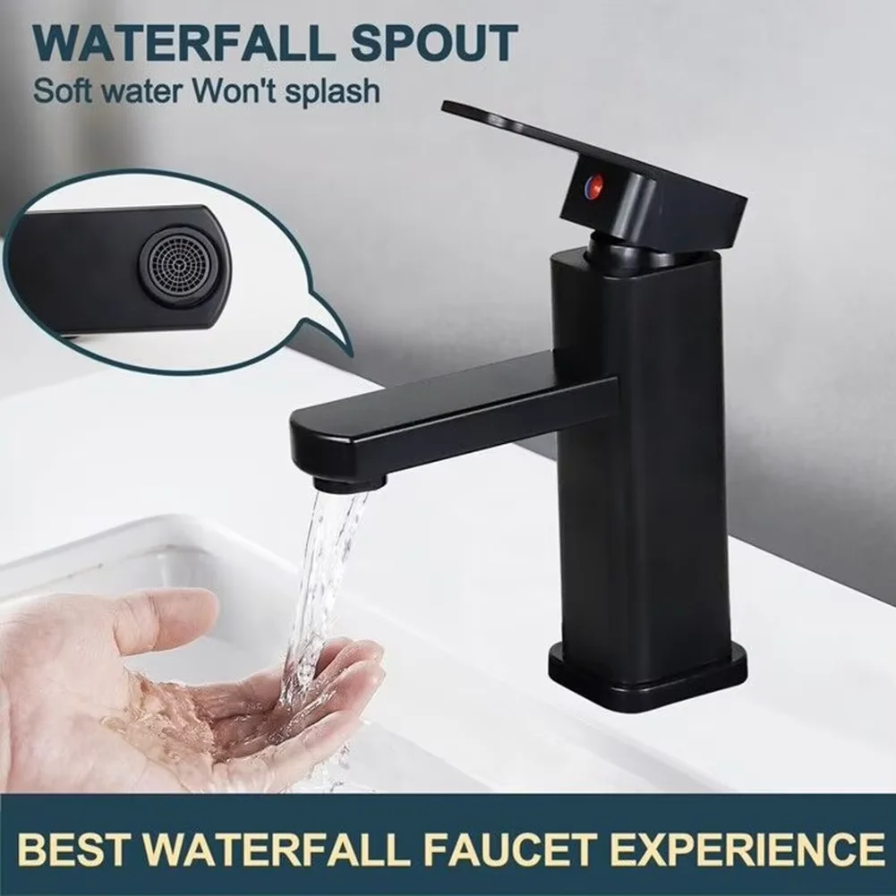 Hot and cold sink mixer faucet black bathroom faucet stainless steel painted faucet single hole faucet countertop installation