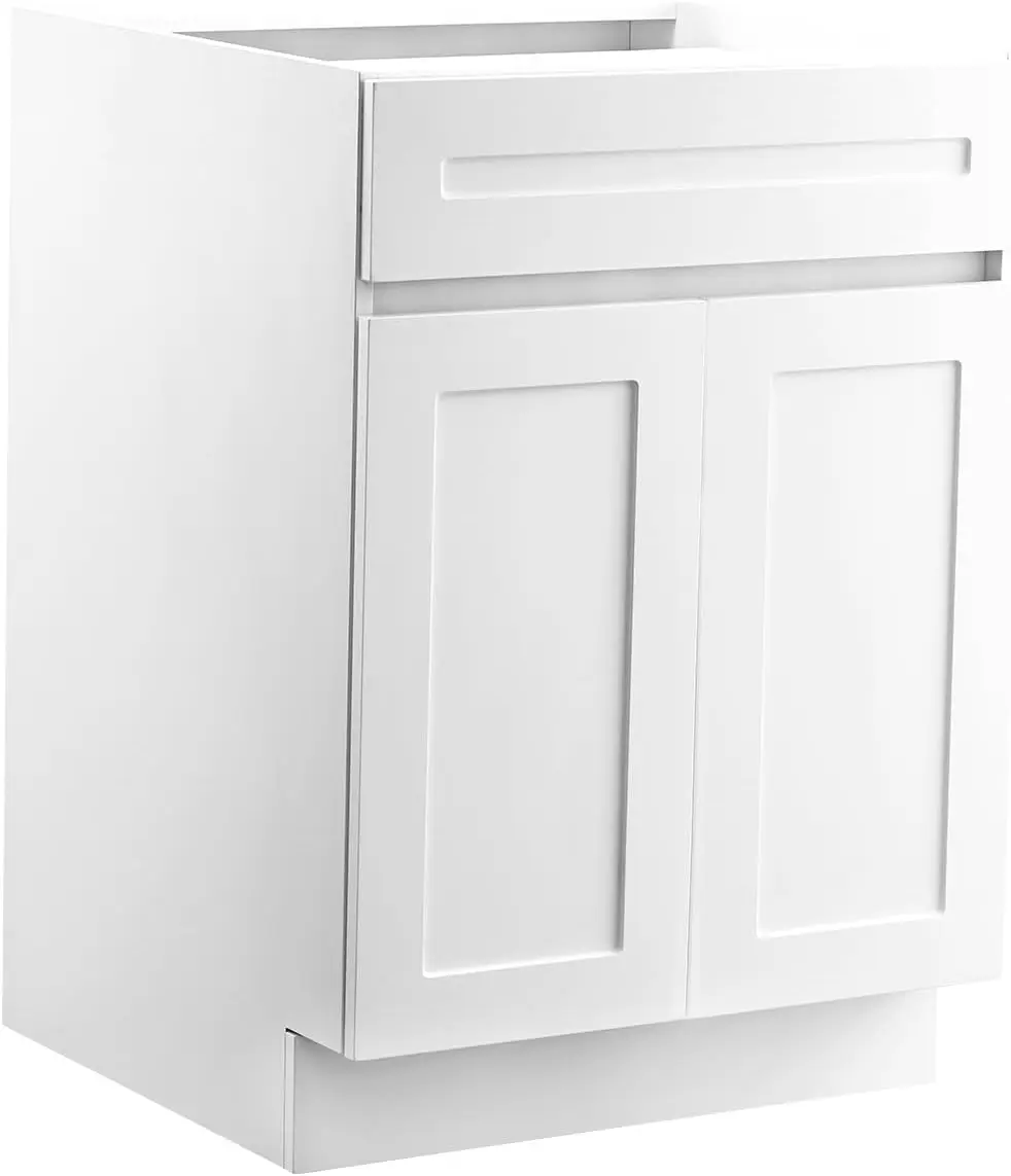 

24-Inch Unassembled White Shaker Base Cabinet with Drawer, Soft-Close Doors, Adjustable Shelf for Home Office