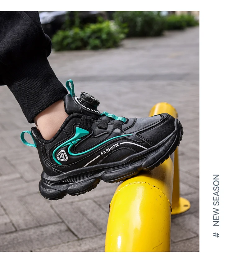 Kinder Leder Freizeitschuhe mit Drehknopf Jungen Laufschuhe Rutschfest Stoßdämpfend Kinder Outdoor Sport Wanderschuhe – Detail 10