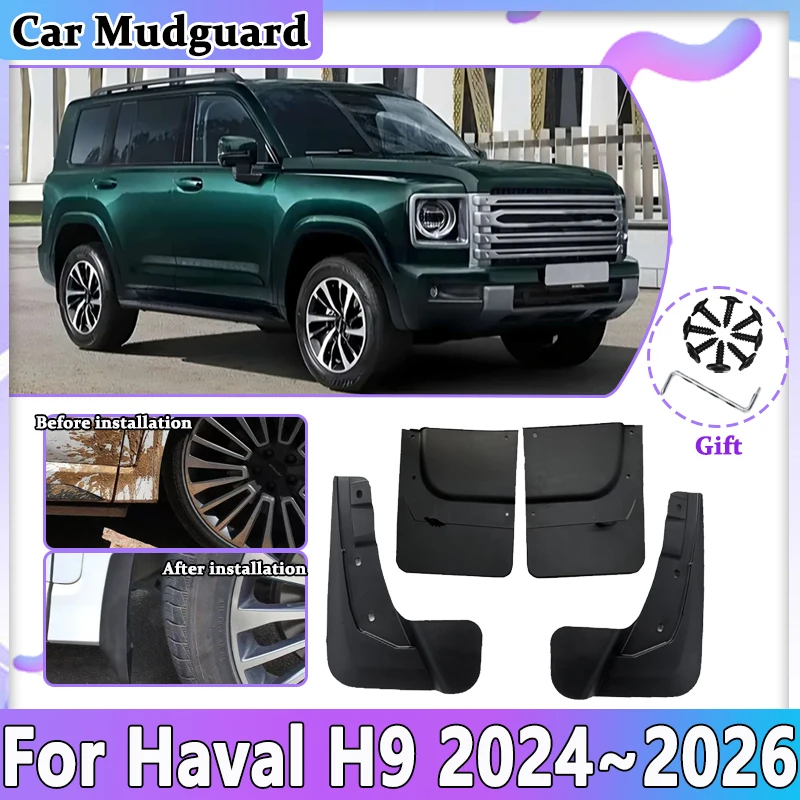 

For GWM Haval H9 2025 2026 2024 Car Mudguards Mudflaps Splash Splash-proof Mud Guards Flaps Front Rear Wheel Fender Accessories