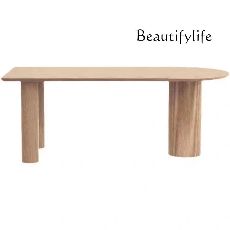 

Simple light luxury solid wood island dining table, semi-round card seat rock slab dining table against the wall