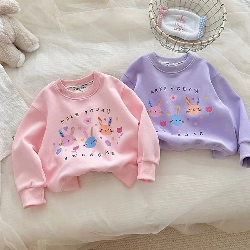 Children'S Spring Autumn Cartoon Print Sweatshirt Unisex Korean Style Long Sleeve Top For Boys And Girls Loose Solid Costume