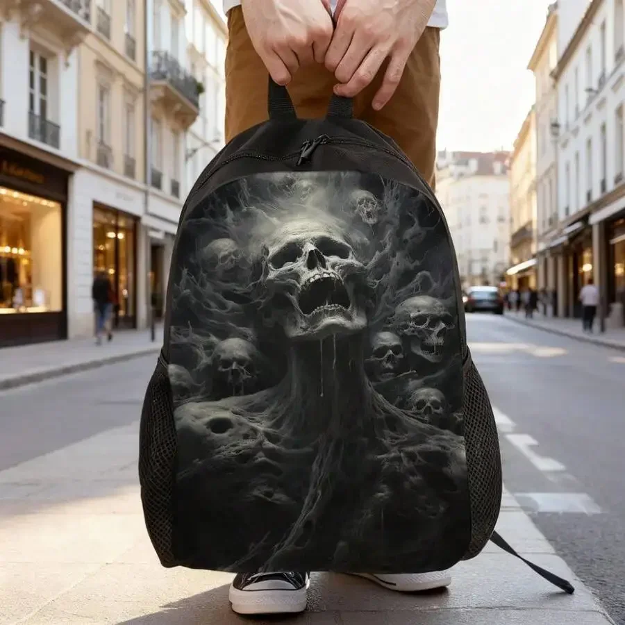 Custom Bag Casual College Backpacks Featuring A Skull And Smoke Design, Perfect For Horror Fans.These Spacious Photography Bags