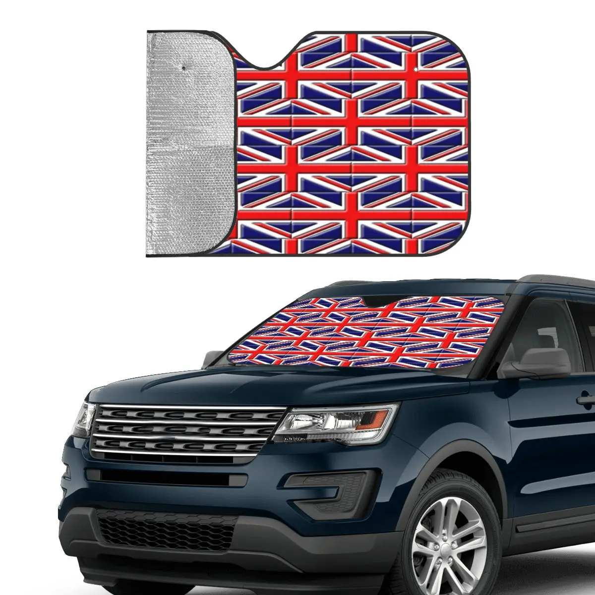 UK Flag Plaid Windshield Sunshade Sherpa Collage Novelty Car Front Window Visor 76x140cm Sun Visor Car-styling