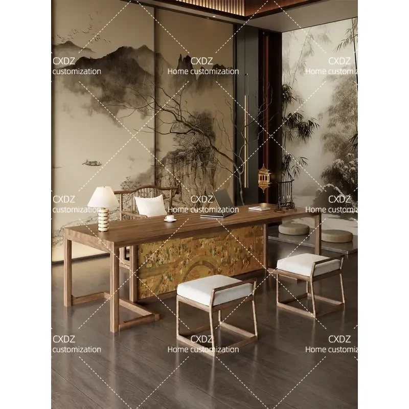 Song Dynasty Style Solid Wood Boss Desk High End Tea Table Integrated Dual Purpose New Chinese Style Executive Office Desk