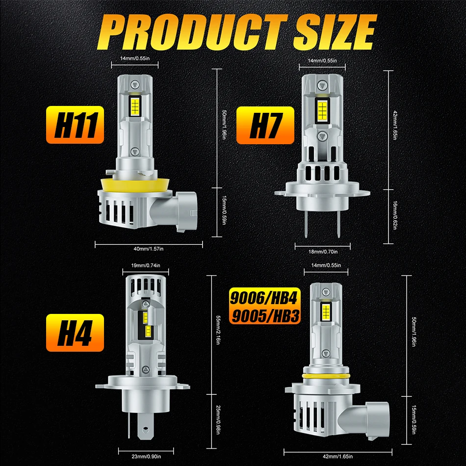 AILEO 2Pcs H7 Led Car Lights LED Headlight 9005 HB3 9006 HB4 H11 H9 H8 HeadLamp 6500K For Car Super Bright Bulbs H4 Plug&Play