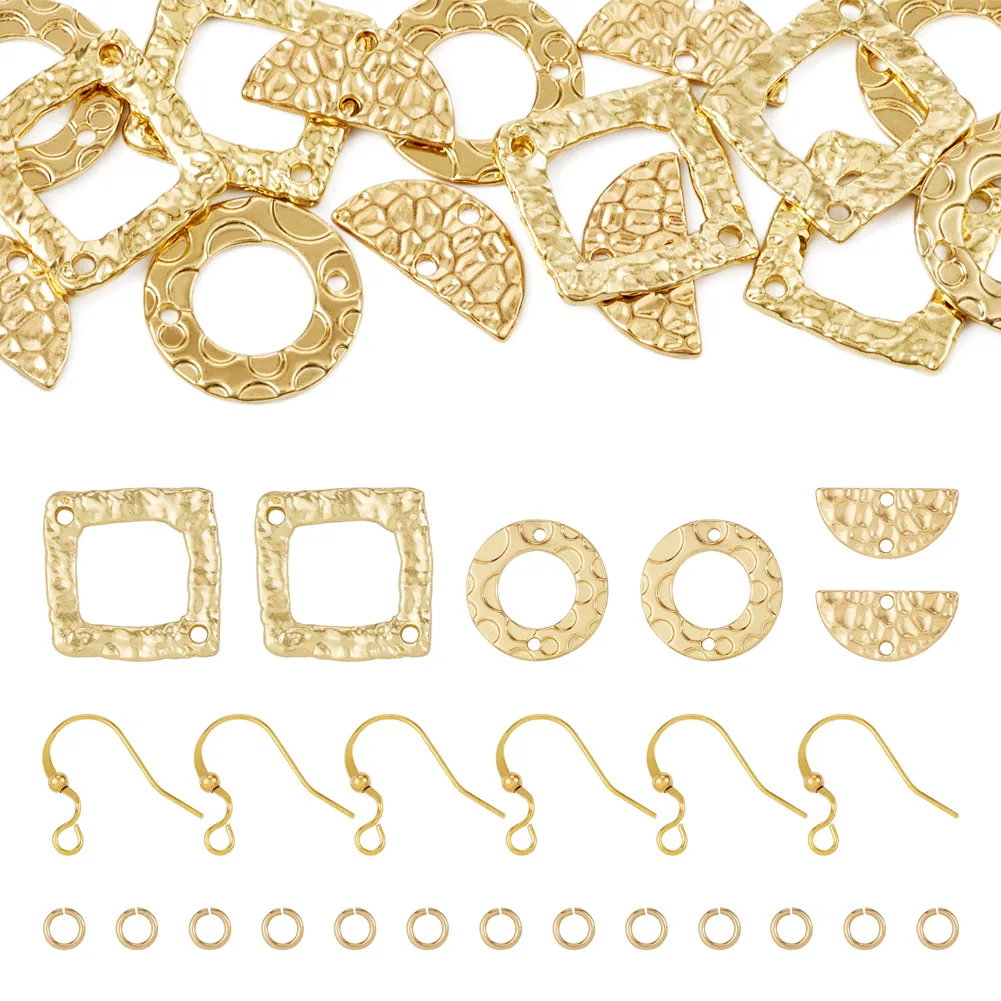 18pcs Geometric Alloy Charms Rhombus & Half Round Connectors with Earring Hooks Open Jump Rings for Fashion Earring Making