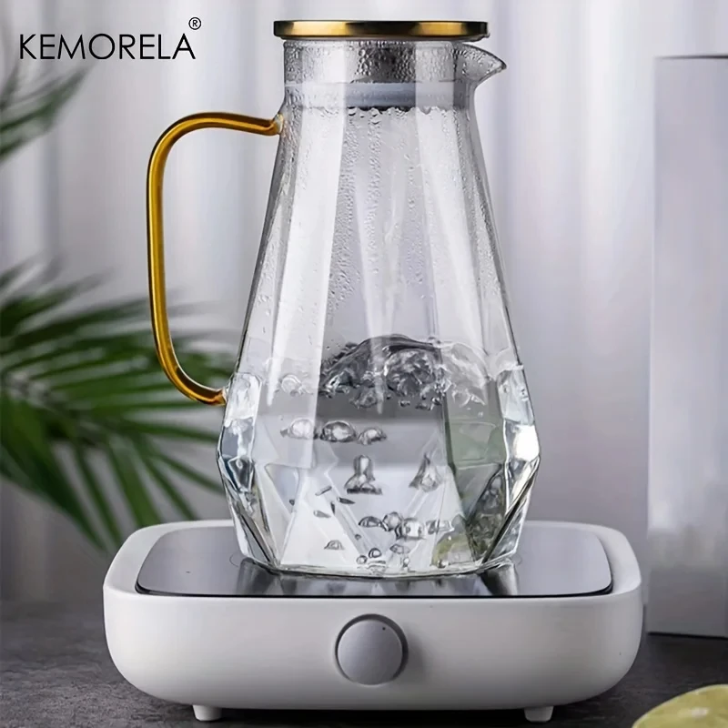 1PCS Diamond Texture Glass Teapot Can Place Cold/Hot Water Transparent Coffee Pot Home High Capacity Water Carafe Glass Pitcher