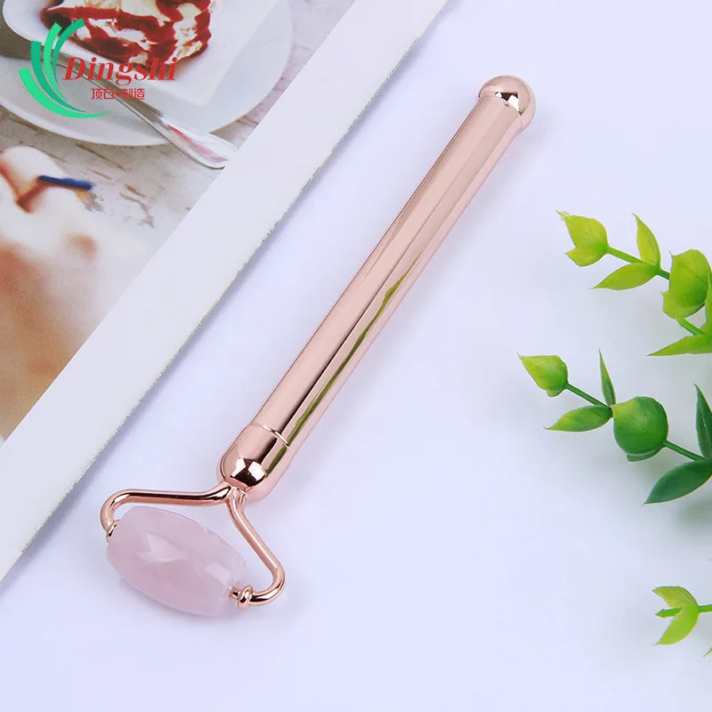 Dispositivo de belleza de jade natural, rodillo de cuarzo rosa de tres cabezas intercambiables, barra de masaje facial, rodillo de jade de belleza al por mayor