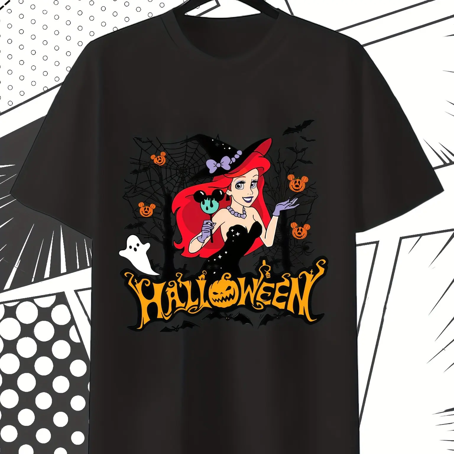 

Женская футболка Диснея, костюм Ариэль на Хэллоуин и украшение на тему Микки с короткими рукавами, модная базовая повседневная свободная посадка