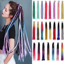 Estensione dei capelli sintetici con coda di cavallo intrecciata colorata 24 pollici trecce di colore arcobaleno coda di cavallo con fascia elastica per ragazze da donna