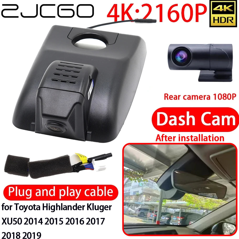 

ZJCGO 4K Car DVR Dash Cam Wifi Front Rear Camera 24h Monitor for Toyota Highlander Kluger XU50 2014 2015 2016 2017 2018 2019