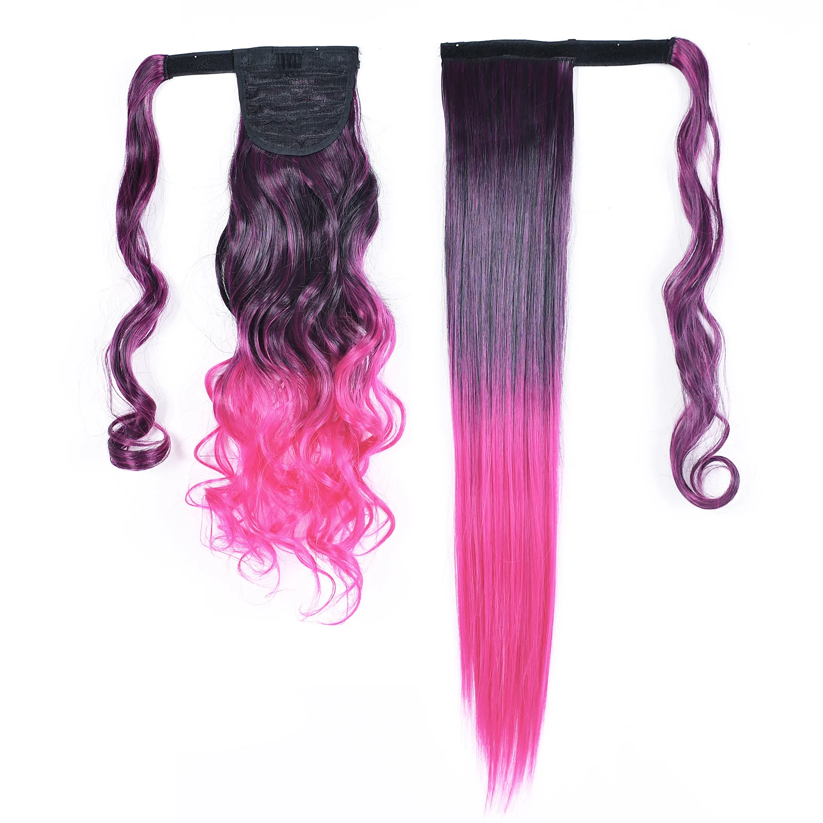 2pcs-extensao-de-rabo-de-cavalo-ombre-arco-Iris-com-fita-magica-liso-e-ondulado-aplique-de-cabelo-sintetico-para-mulheres-em-festas