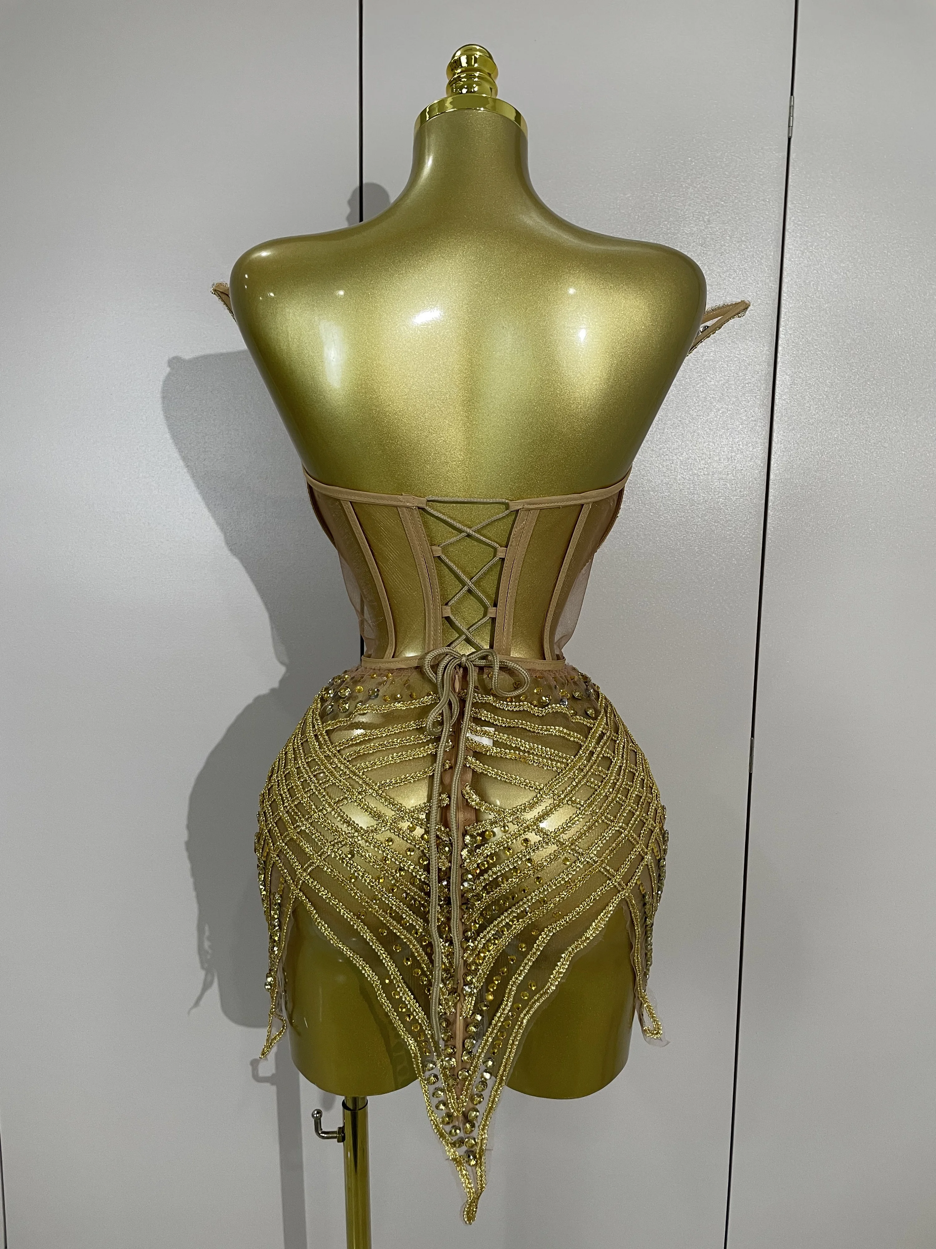 Women Sparkle Gold Diamonds Sequins Mesh See Through Mini Dress Luxury  Birthday Party Gown Sexy Nightclub Singer Stage Costume - AliExpress