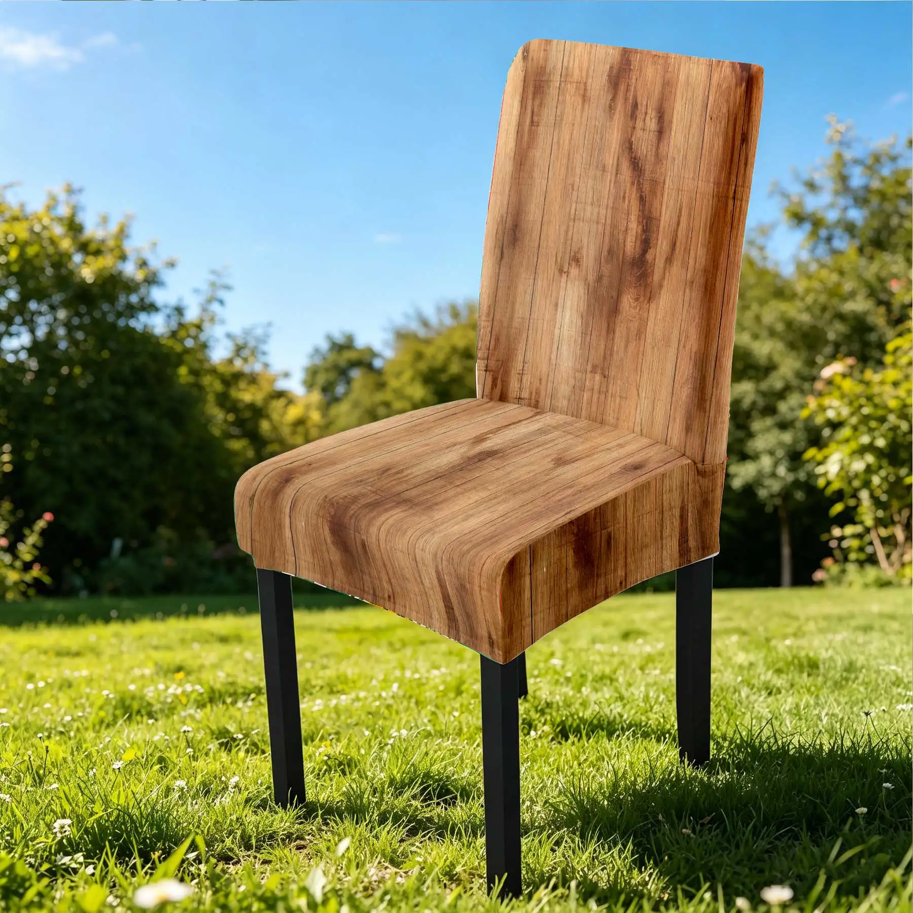 

2026 New Summer Outdoor Chair Cover, Wood Grain Pattern Elastic All - inclusive Chair Protector, Washable &