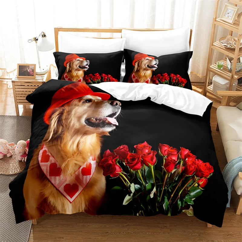 Cute Cat，Dog Bedding Set Flower Animals Youth Duvet Cover Women Duvet Cover Bedroom Gorgeous Bedding King/Queen Duvet Cover Set