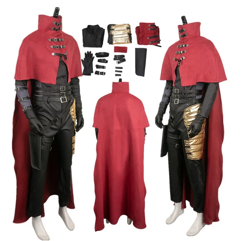 Fantasia vincent valentine cosplay traje adulto homem casaco manto luvas roupas halloween carnaval festa disfarce terno