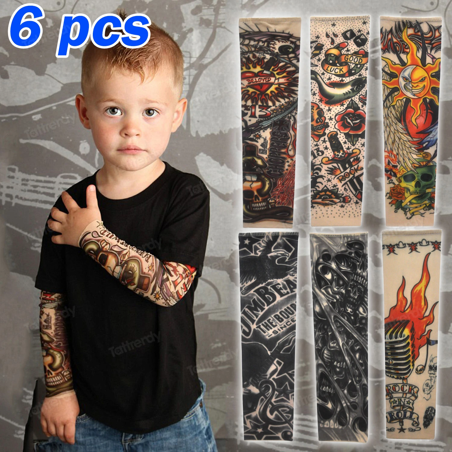 6PCS Arm Tattoo Sleeves Child Sun UV Protection Full Arm Cool Outdoor Golf Sports Hiking Riding Kids Arm Tattoo Sleeve Cycling