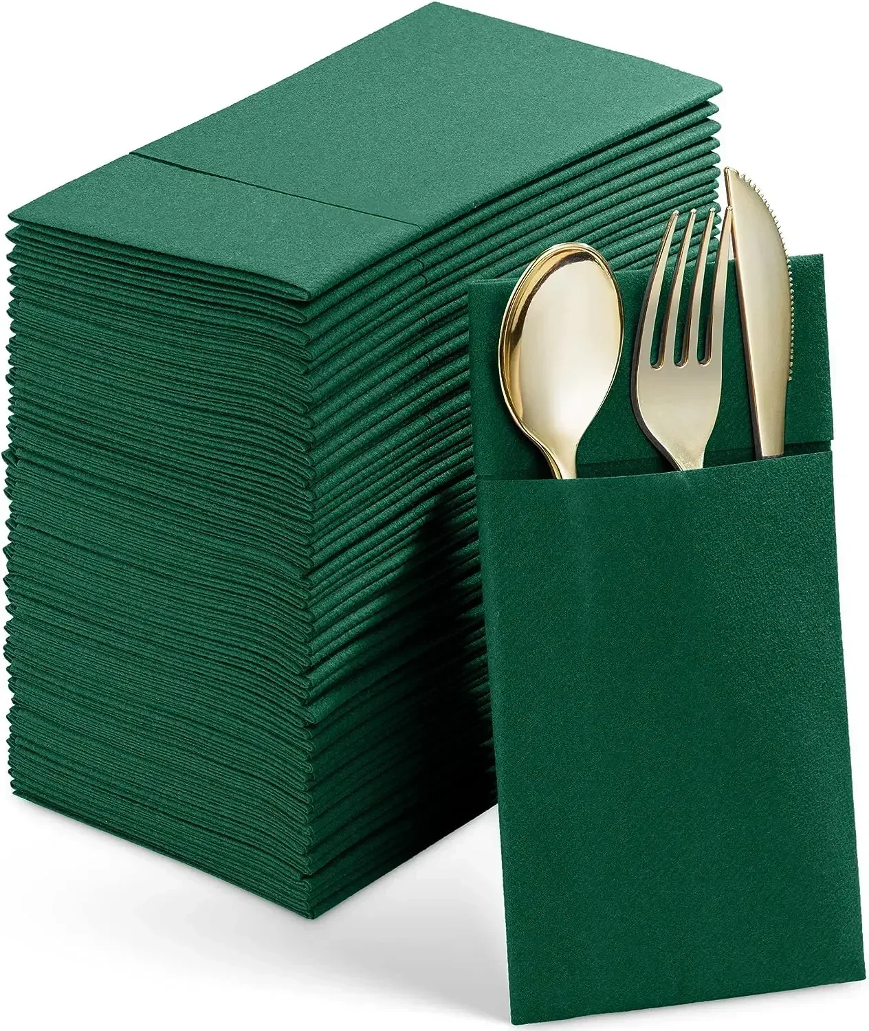 Solid Color 50Pcs Table Dinner Napkins White Dinner Napkins with Built-in Flatware Pocket Prefolded Cloth Like Hand Towels