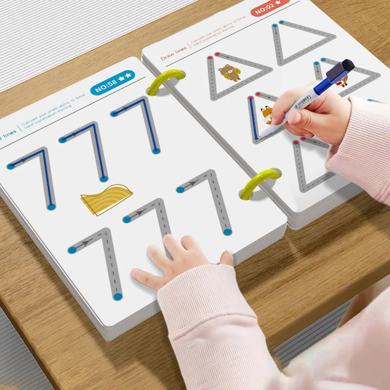 34/64/96 Page Reusable Magic Tracing Workbook Educational Drawing Pen Control Training Learning Educational Toys Birthday Gifts
