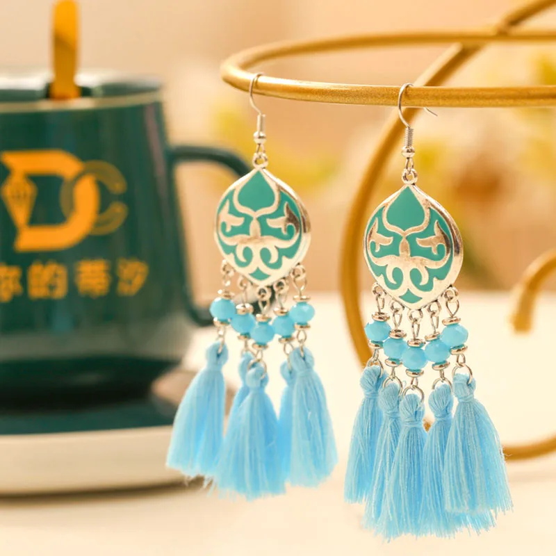 Vintage Ethnische Bunte Quaste Ohrringe für Frauen Elegante Pfirsich Herz Kristall Legierung Ohrring Party Hochzeit Täglichen Schmuck – Detail 9