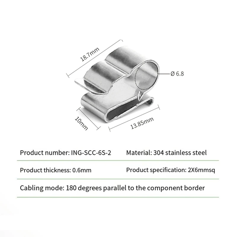 Aço inoxidável Cabo Solar Clip, Fotovoltaica Cord Clamp, Painel Cabo Clip, 304, 100Pcs