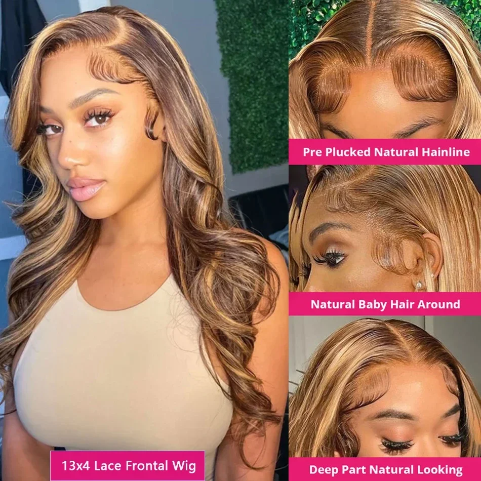 Perruque Lace Front Wig Body Wave Naturelle, Cheveux Humains Colorés, Blond Miel, 13x6, 30 Pouces, à Reflets, pour Femme