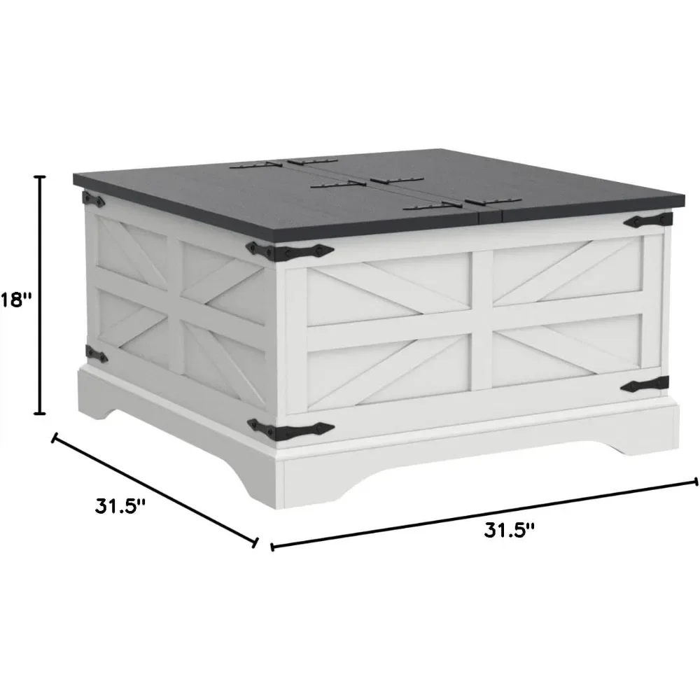 Coffee Table, Square Wood Center Table with Large Hidden Storage Compartment, Table with Hinged Lift Top for Home, White