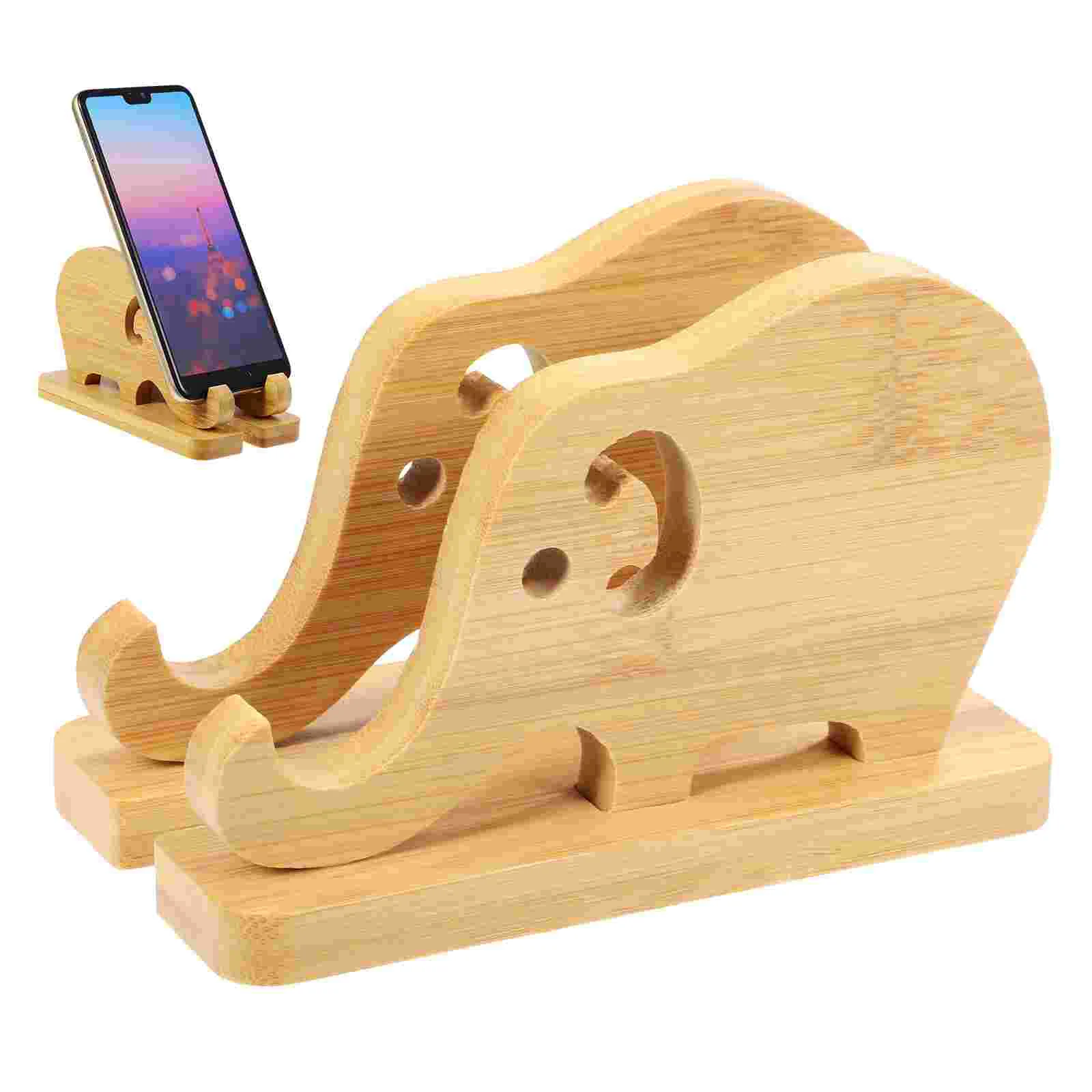 Elephant Phyllostachys Pubescens Phone Holder Support Portable Desktop Phone Bamboo Stand Dock for Home Decoration