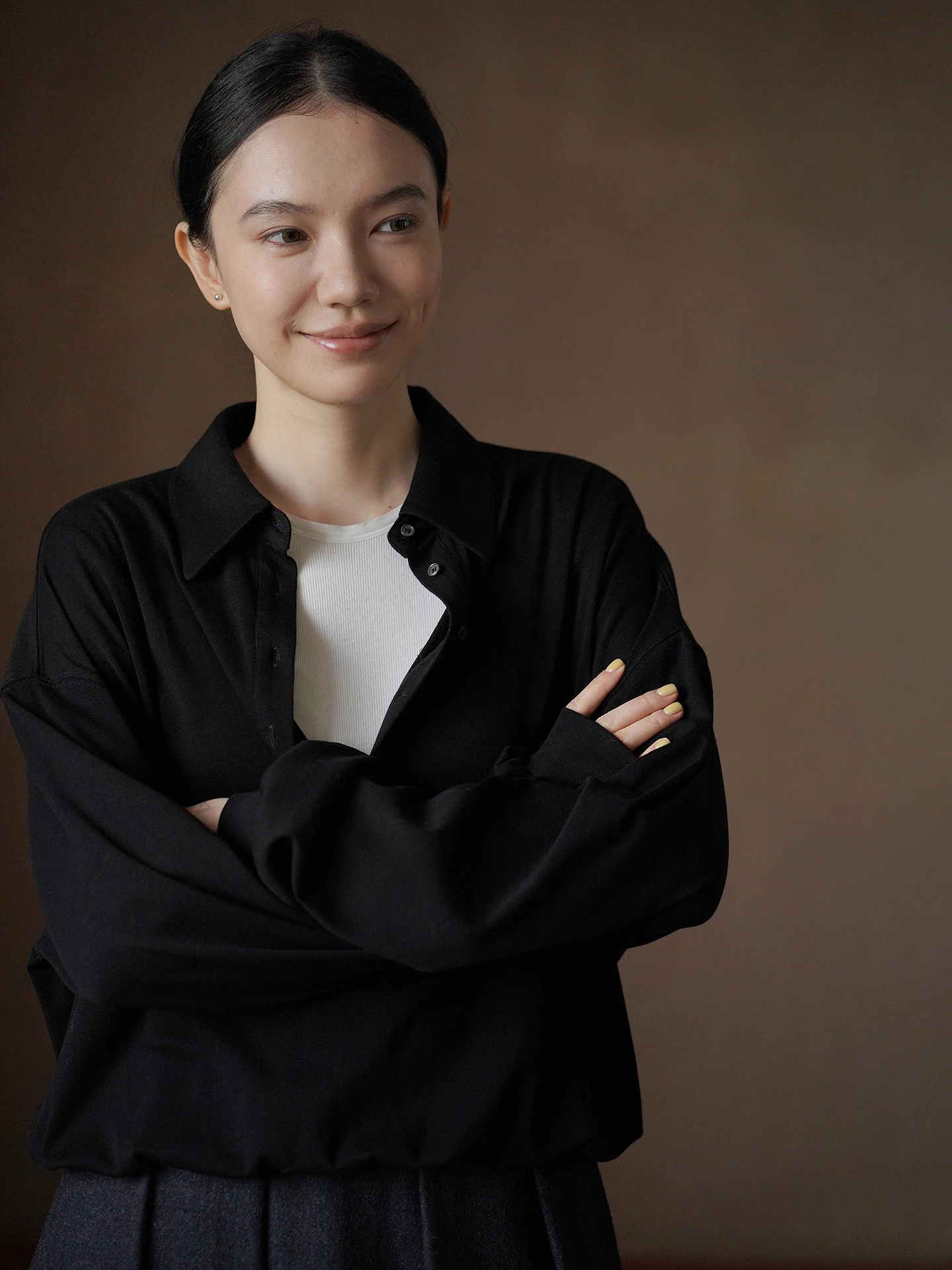 Hacikis Miss Casual Cotton Blend Long Sleeve  Neck Slimming Top Layering Comfortable Skin-friendly Loose Fit Commute Wear