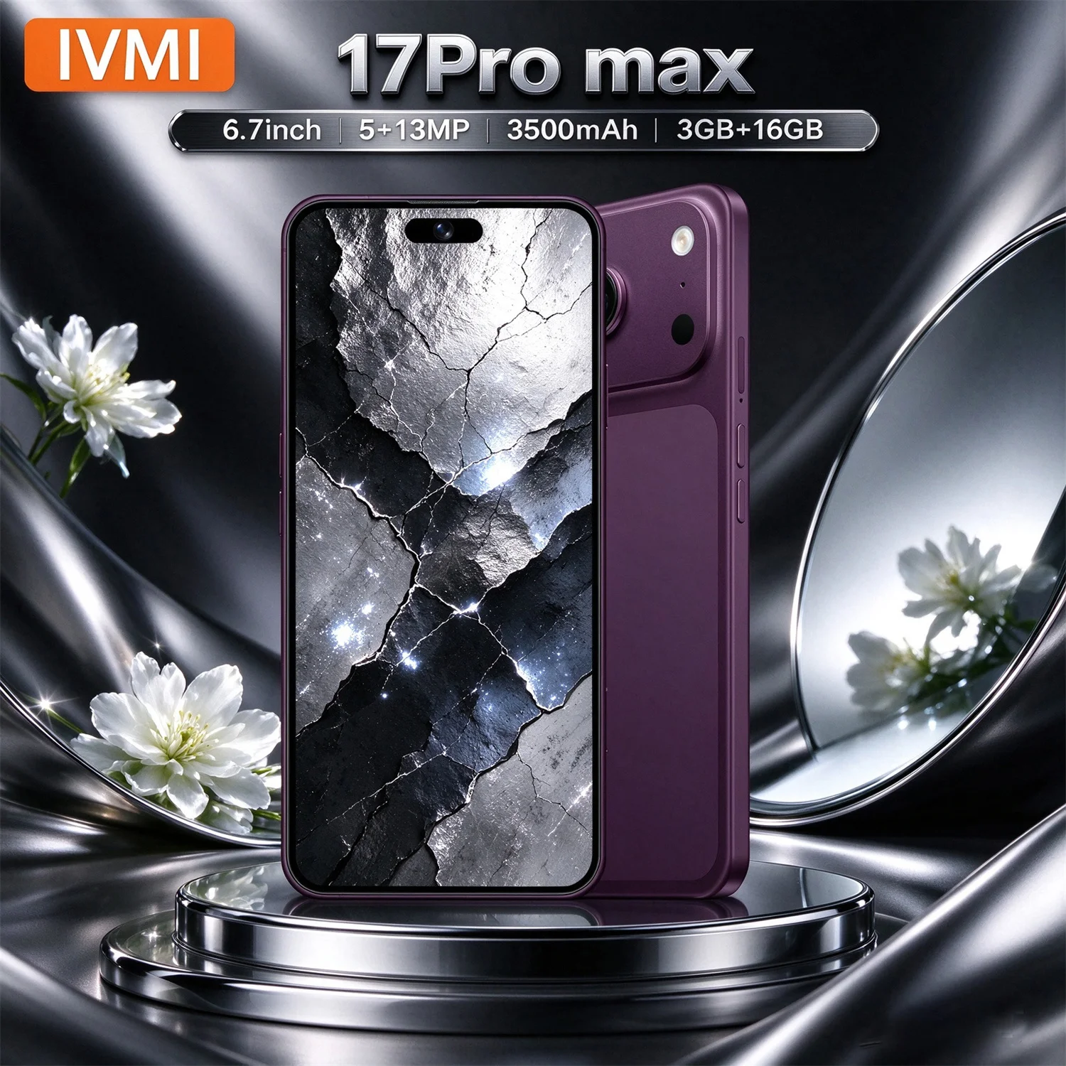 IVMI 2026 New Global Version 17 Pro Max Smartphone 3GB+16GB 6.7Inch Android10 Dual SIM Google Play Face Unlocked 4G Cell Phone
