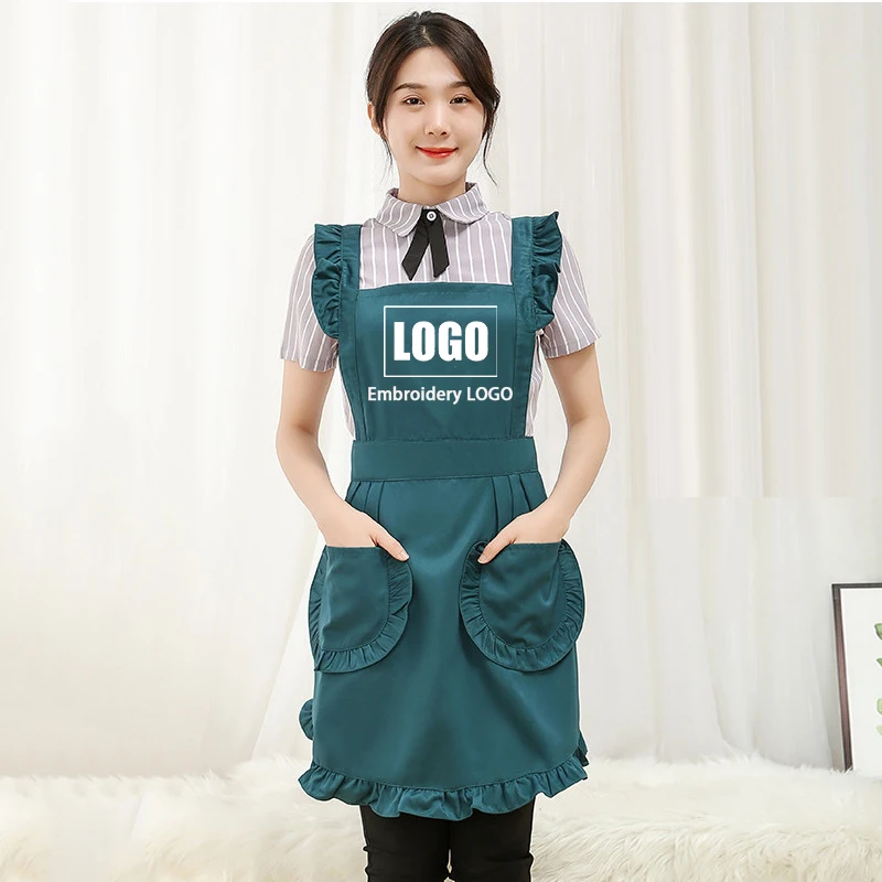 Customized Design Logo Waterproof Nail Manicurist Beauty Salon Milk Flower Shop Baking Kitchen Catering Women Work Dress Apron