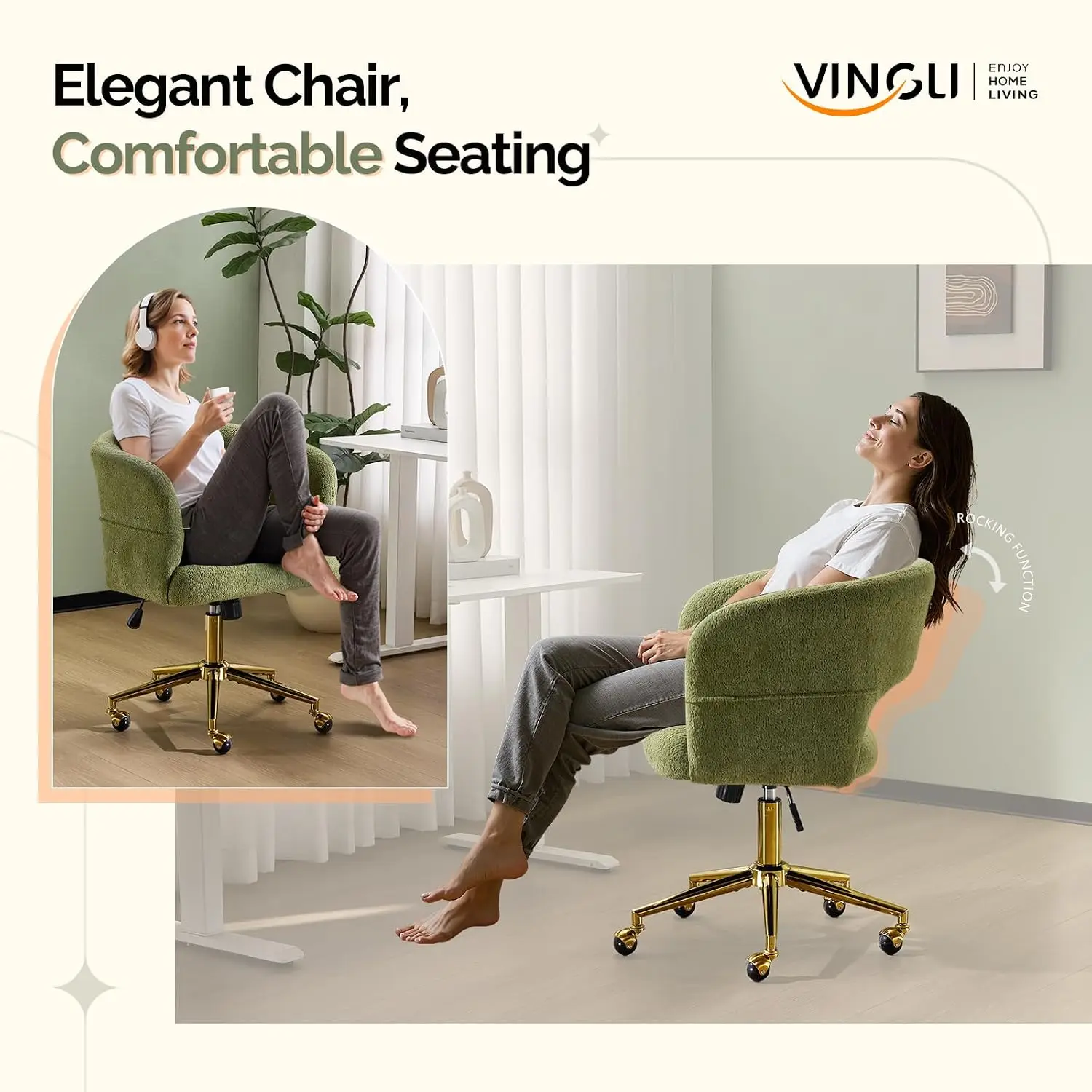 Curved Vanity Desk Chair with Wheels & 360° Swivel & Tilting Gold Base, Bedroom Living Room Makeup Velvet Chenille, Customized