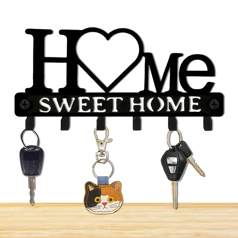 1pc of Warm Home Metal Decoration Key Hook Design, Keychain Rack, Door Back Wall Garage Key Hook Decoration, Hook Decoration