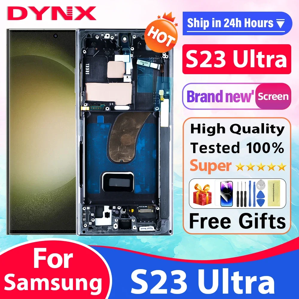 For AMOLED For Samsung S23 Ultra LCD Display Touch Screen Digitizer Assembly For S23 Ultra S918 S918B S918U With Frame