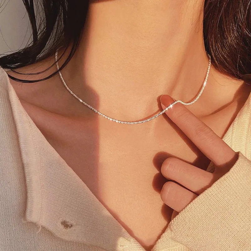 2023ยอดนิยมสีเงินสีประกาย Clavicle Chain Choker สร้อยคอสำหรับเครื่องประดับงานแต่งงานของขวัญ