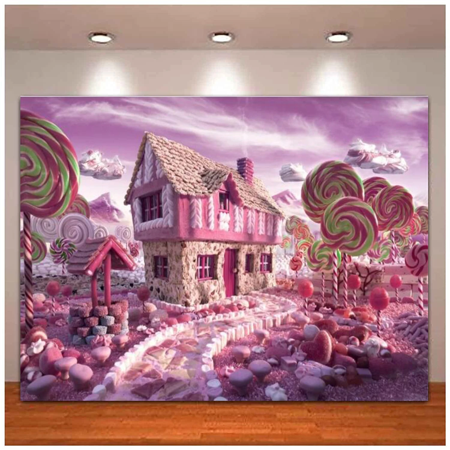 

Candy House Photography Backdrop Girl's Birthday Party For Lollipops Cartoon Baby Shower Photo Background Room Wallpaper Poster