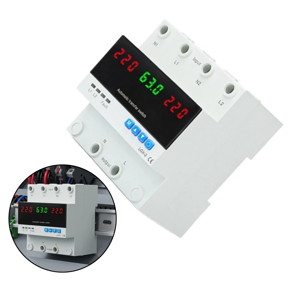 Dual-Phase Voltage Protection Relay Over/Under Voltage Auto Switch, Adjustable Trip Values, LED Display, Rail Mount