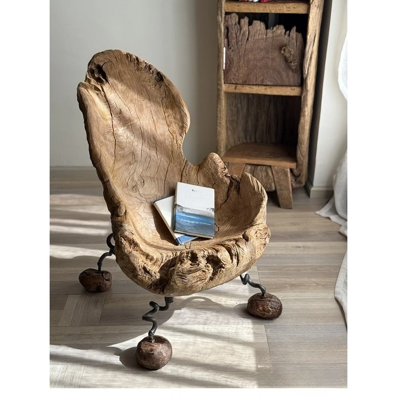 

Original ecological designer solid wood chair log backrest stool homestay soft chair