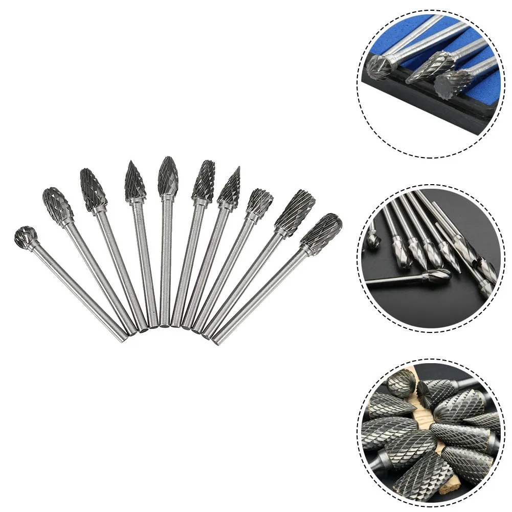 Set of 10 Carbide Burrs 1/8 Inch Shank Suitable for Grinding on For Aluminum Steel Plastic and More Set of 10 Carbide