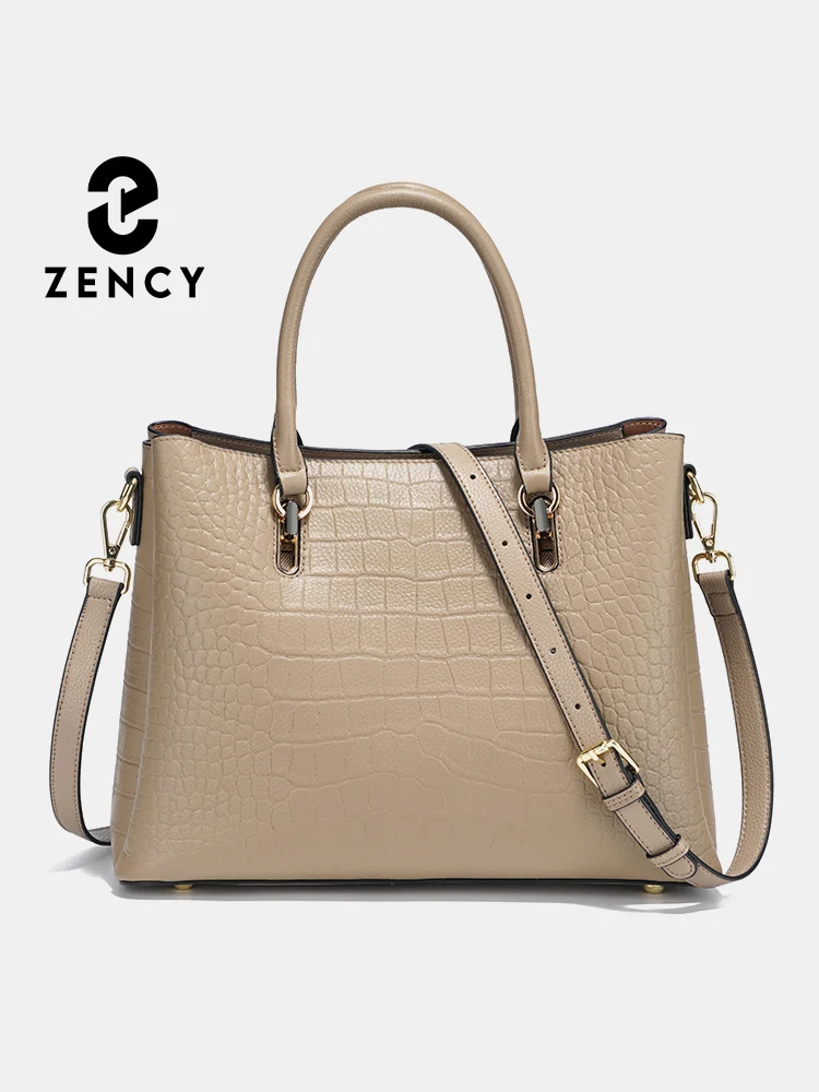 

Zency Genuine Leather Women's Top Handle Bag Large Capacity Handbag Shoulder Purse Crossbody 2025 New Elegant Khaki Ladies Bags