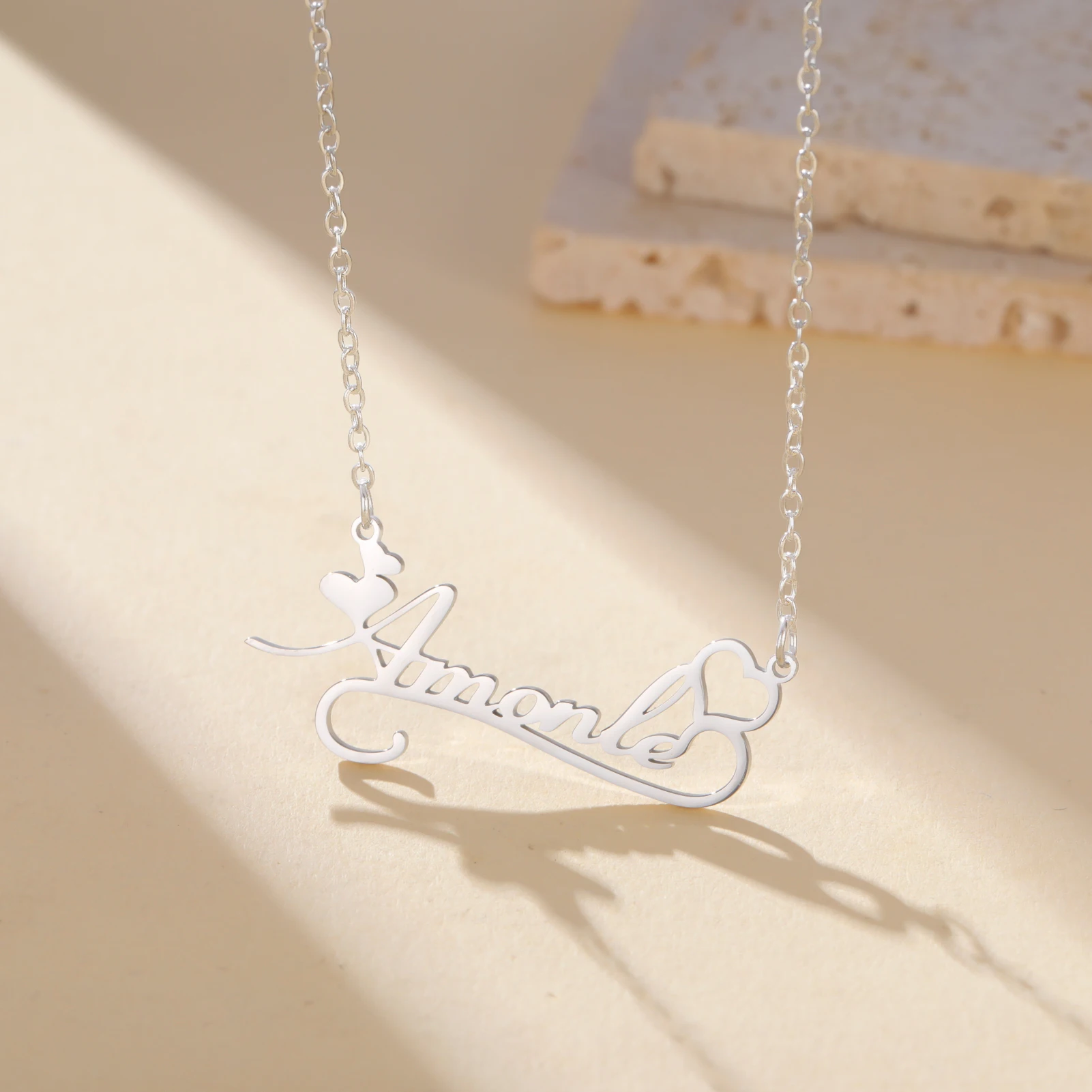 القلب مخصص قلادة اسم شخصية قلادة اسم هدية للنساء الرجال زوجين سلسلة مجوهرات من صلب لا يصدأ العبرية العربية #5