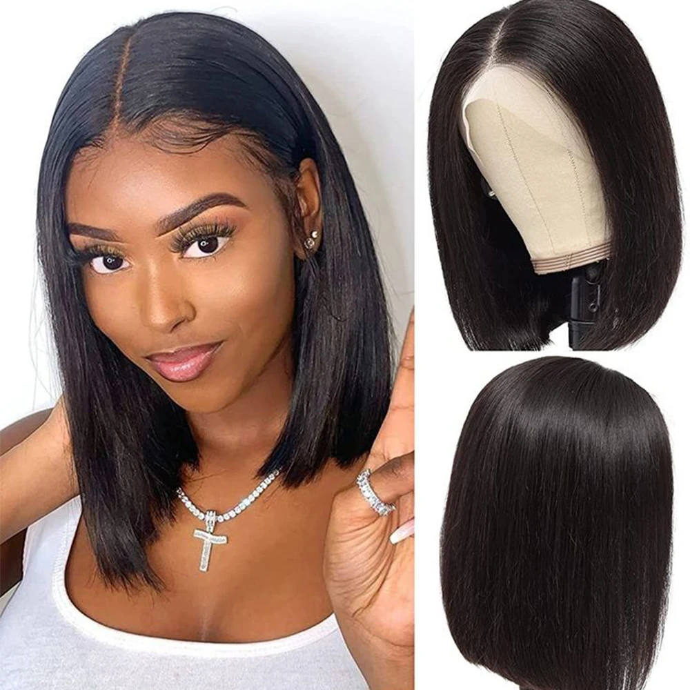 

Straight bob Lace Front Wig 13x4 Human Hair Wigs For Women Peruvian Human Hair Remy Transparent HD 4x4 Bob Lace Closure Wig